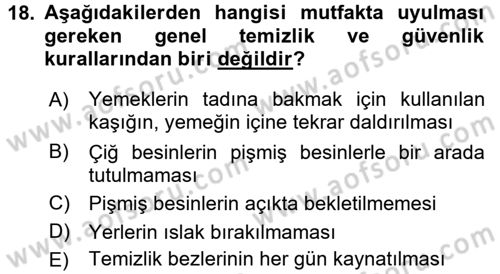 Genel Beslenme Dersi 2017 - 2018 Yılı (Final) Dönem Sonu Sınav Soruları 18. Soru