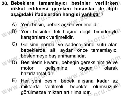 Genel Beslenme Dersi 2017 - 2018 Yılı (Final) Dönem Sonu Sınav Soruları 20. Soru