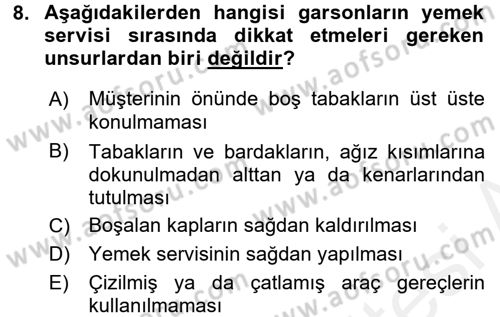 Genel Beslenme Dersi 2017 - 2018 Yılı (Final) Dönem Sonu Sınav Soruları 8. Soru