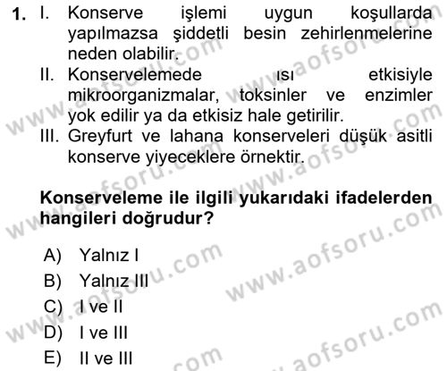 Genel Beslenme Dersi 2018 - 2019 Yılı 3 Ders Sınav Soruları 1. Soru