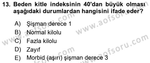 Genel Beslenme Dersi 2018 - 2019 Yılı 3 Ders Sınav Soruları 13. Soru