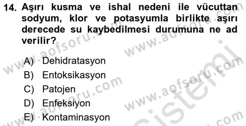 Genel Beslenme Dersi 2018 - 2019 Yılı 3 Ders Sınav Soruları 14. Soru