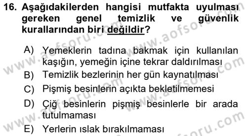 Genel Beslenme Dersi 2018 - 2019 Yılı 3 Ders Sınav Soruları 16. Soru