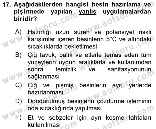 Genel Beslenme Dersi 2018 - 2019 Yılı 3 Ders Sınav Soruları 17. Soru