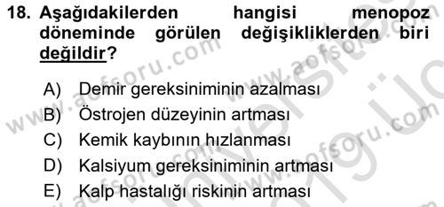 Genel Beslenme Dersi 2018 - 2019 Yılı 3 Ders Sınav Soruları 18. Soru