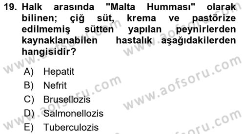 Genel Beslenme Dersi 2018 - 2019 Yılı 3 Ders Sınav Soruları 19. Soru