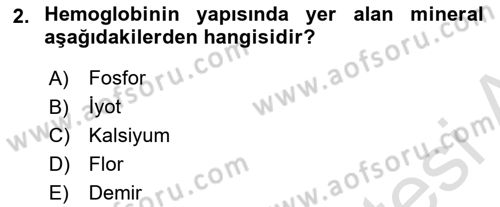 Genel Beslenme Dersi 2018 - 2019 Yılı 3 Ders Sınav Soruları 2. Soru