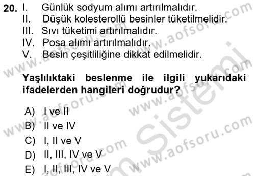Genel Beslenme Dersi 2018 - 2019 Yılı 3 Ders Sınav Soruları 20. Soru