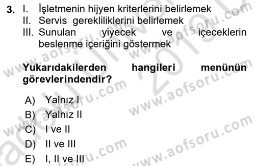 Genel Beslenme Dersi 2018 - 2019 Yılı 3 Ders Sınav Soruları 3. Soru