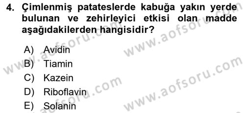 Genel Beslenme Dersi 2018 - 2019 Yılı 3 Ders Sınav Soruları 4. Soru