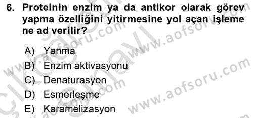 Genel Beslenme Dersi 2018 - 2019 Yılı 3 Ders Sınav Soruları 6. Soru