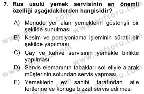 Genel Beslenme Dersi 2018 - 2019 Yılı 3 Ders Sınav Soruları 7. Soru