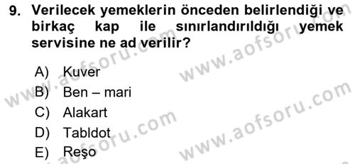 Genel Beslenme Dersi 2018 - 2019 Yılı 3 Ders Sınav Soruları 9. Soru