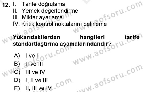 Genel Beslenme Dersi 2018 - 2019 Yılı (Vize) Ara Sınav Soruları 12. Soru