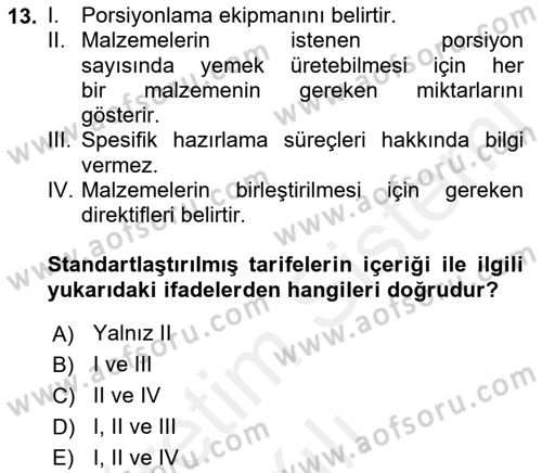 Genel Beslenme Dersi 2018 - 2019 Yılı (Vize) Ara Sınav Soruları 13. Soru