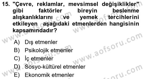 Genel Beslenme Dersi 2018 - 2019 Yılı (Vize) Ara Sınav Soruları 15. Soru