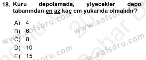 Genel Beslenme Dersi 2018 - 2019 Yılı (Vize) Ara Sınav Soruları 18. Soru