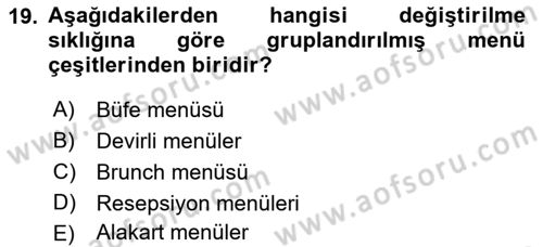 Genel Beslenme Dersi 2018 - 2019 Yılı (Vize) Ara Sınav Soruları 19. Soru