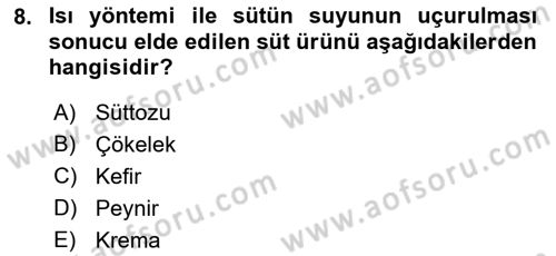 Genel Beslenme Dersi 2018 - 2019 Yılı (Vize) Ara Sınav Soruları 8. Soru