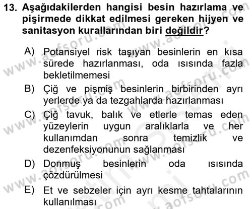 Genel Beslenme Dersi 2018 - 2019 Yılı (Final) Dönem Sonu Sınav Soruları 13. Soru