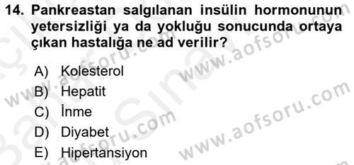 Genel Beslenme Dersi 2018 - 2019 Yılı (Final) Dönem Sonu Sınav Soruları 14. Soru