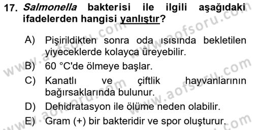 Genel Beslenme Dersi 2018 - 2019 Yılı (Final) Dönem Sonu Sınav Soruları 17. Soru