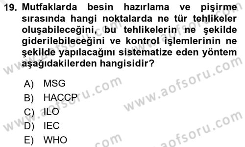 Genel Beslenme Dersi 2018 - 2019 Yılı (Final) Dönem Sonu Sınav Soruları 19. Soru