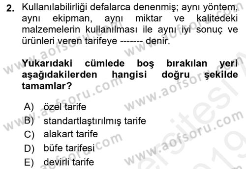 Genel Beslenme Dersi 2018 - 2019 Yılı (Final) Dönem Sonu Sınav Soruları 2. Soru