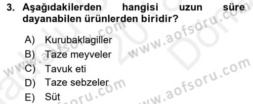 Genel Beslenme Dersi 2018 - 2019 Yılı (Final) Dönem Sonu Sınav Soruları 3. Soru