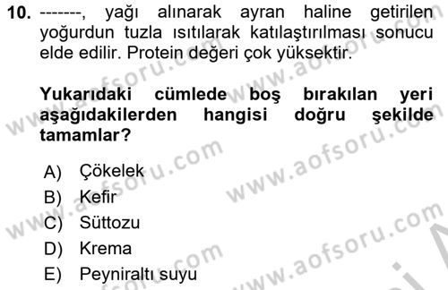 Genel Beslenme Dersi 2018 - 2019 Yılı Yaz Okulu Sınav Soruları 10. Soru