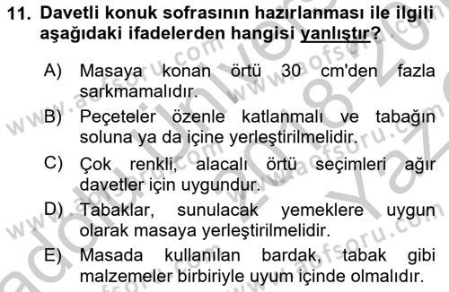 Genel Beslenme Dersi 2018 - 2019 Yılı Yaz Okulu Sınav Soruları 11. Soru