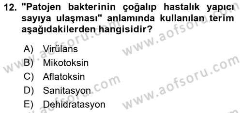 Genel Beslenme Dersi 2018 - 2019 Yılı Yaz Okulu Sınav Soruları 12. Soru