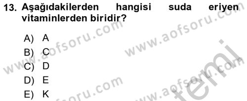 Genel Beslenme Dersi 2018 - 2019 Yılı Yaz Okulu Sınav Soruları 13. Soru