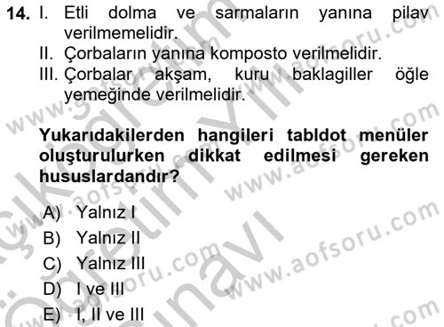Genel Beslenme Dersi 2018 - 2019 Yılı Yaz Okulu Sınav Soruları 14. Soru