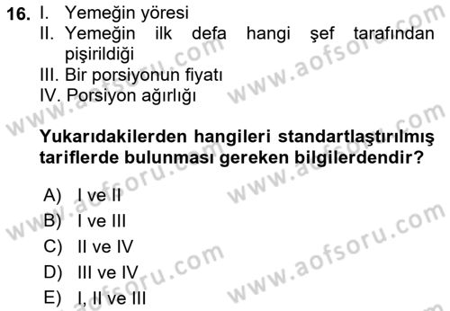 Genel Beslenme Dersi 2018 - 2019 Yılı Yaz Okulu Sınav Soruları 16. Soru