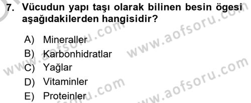 Genel Beslenme Dersi 2018 - 2019 Yılı Yaz Okulu Sınav Soruları 7. Soru