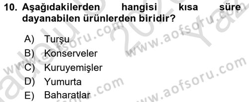 Genel Beslenme Dersi 2020 - 2021 Yılı Yaz Okulu Sınav Soruları 10. Soru