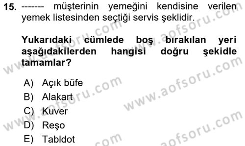 Genel Beslenme Dersi 2020 - 2021 Yılı Yaz Okulu Sınav Soruları 15. Soru