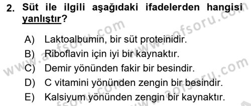 Genel Beslenme Dersi 2020 - 2021 Yılı Yaz Okulu Sınav Soruları 2. Soru