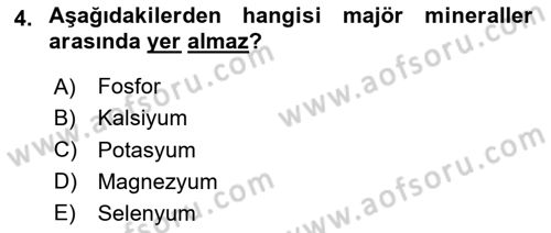 Genel Beslenme Dersi 2020 - 2021 Yılı Yaz Okulu Sınav Soruları 4. Soru