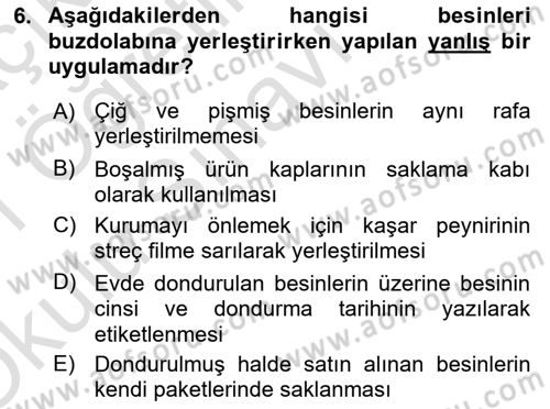 Genel Beslenme Dersi 2020 - 2021 Yılı Yaz Okulu Sınav Soruları 6. Soru