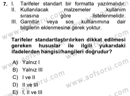 Genel Beslenme Dersi 2020 - 2021 Yılı Yaz Okulu Sınav Soruları 7. Soru