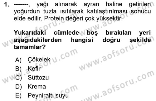 Genel Beslenme Dersi 2021 - 2022 Yılı (Vize) Ara Sınav Soruları 1. Soru