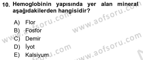 Genel Beslenme Dersi 2021 - 2022 Yılı (Vize) Ara Sınav Soruları 10. Soru