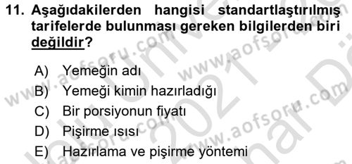 Genel Beslenme Dersi 2021 - 2022 Yılı (Vize) Ara Sınav Soruları 11. Soru