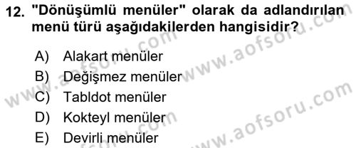 Genel Beslenme Dersi 2021 - 2022 Yılı (Vize) Ara Sınav Soruları 12. Soru