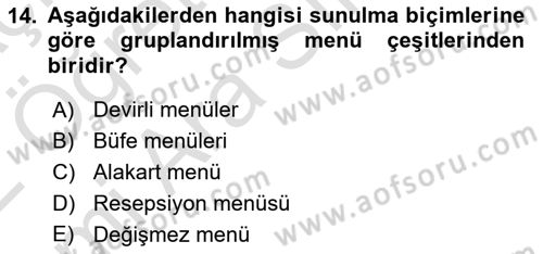 Genel Beslenme Dersi 2021 - 2022 Yılı (Vize) Ara Sınav Soruları 14. Soru