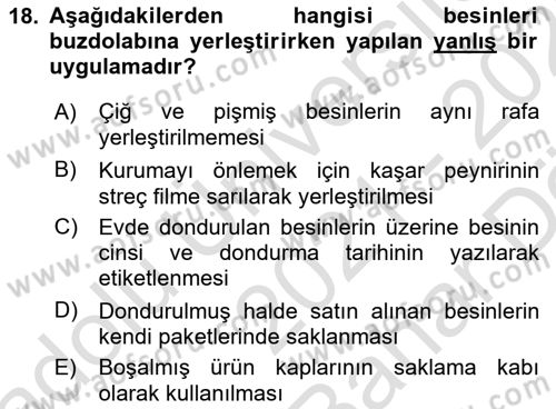 Genel Beslenme Dersi 2021 - 2022 Yılı (Vize) Ara Sınav Soruları 18. Soru