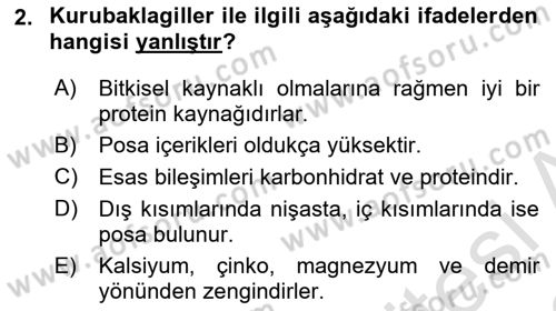 Genel Beslenme Dersi 2021 - 2022 Yılı (Vize) Ara Sınav Soruları 2. Soru