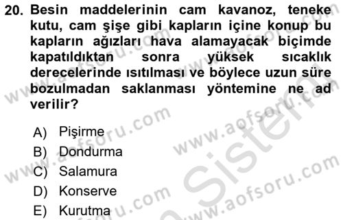 Genel Beslenme Dersi 2021 - 2022 Yılı (Vize) Ara Sınav Soruları 20. Soru